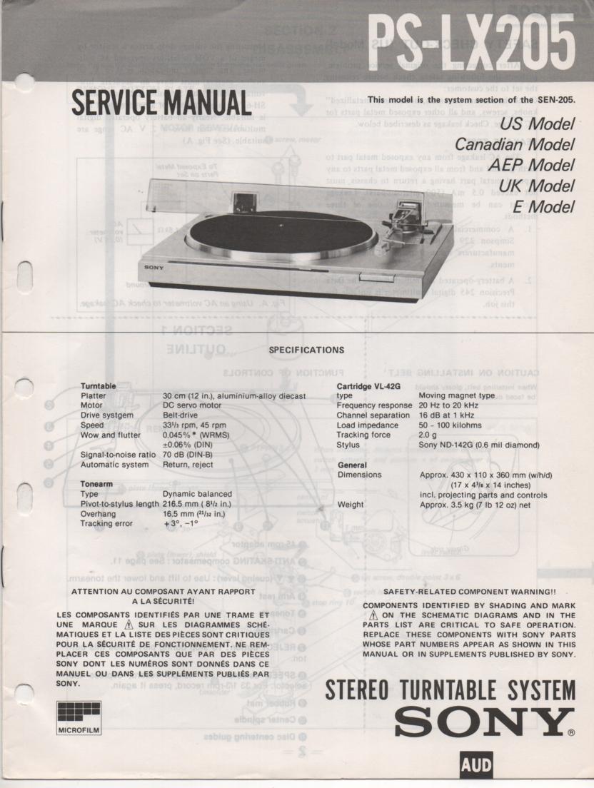 PS-LX205 Turntable Service Manual  Sony