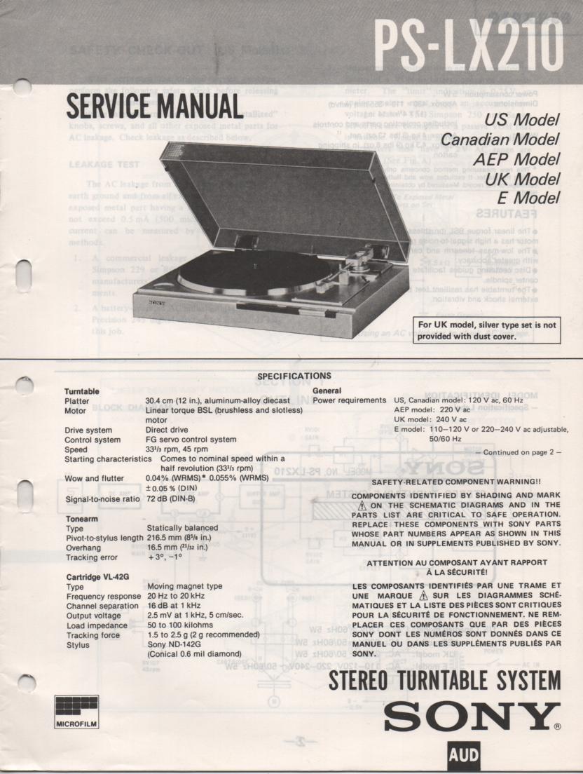 PS-LX210 Turntable Service Manual  Sony