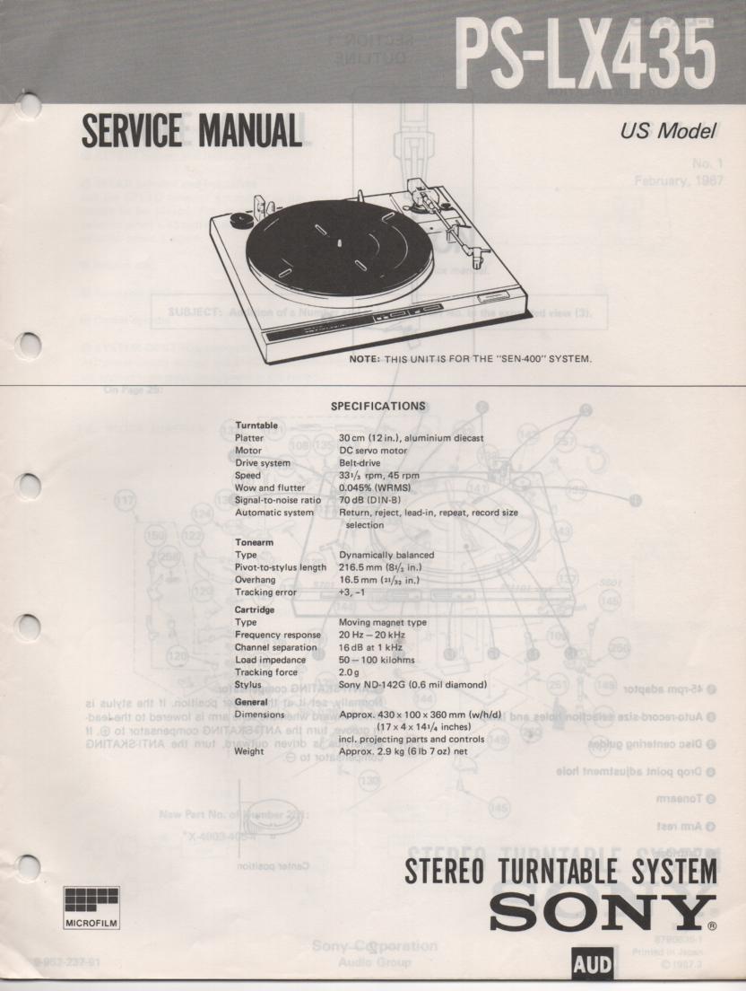 PS-LX435 Turntable Service Manual  Sony