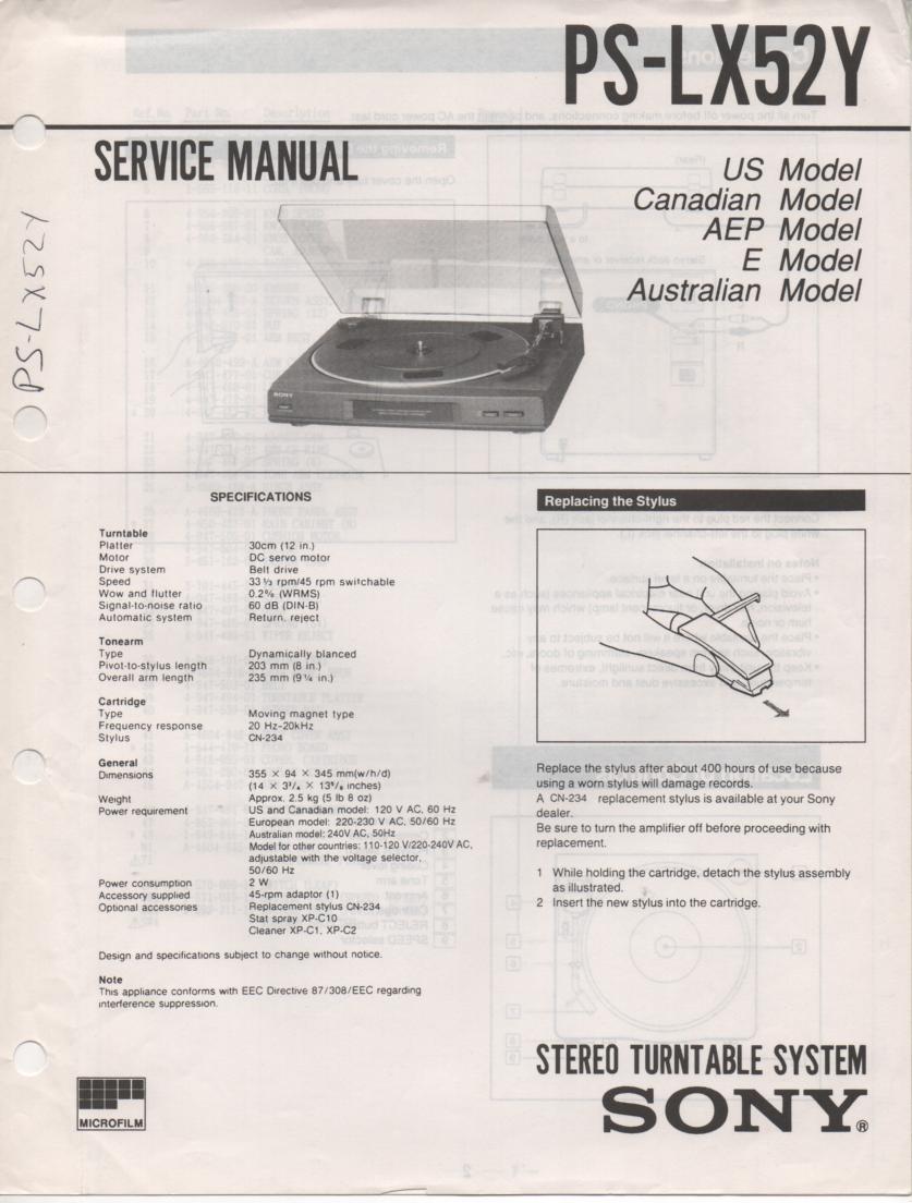 PL-X52Y Turntable Service Manual  Sony