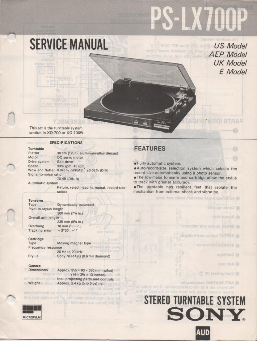 PS-LX700P Turntable Service Manual  Sony