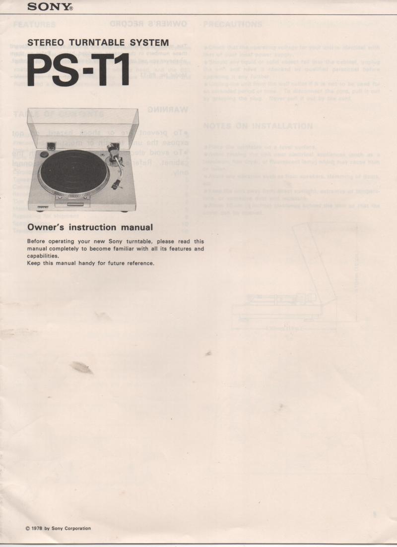 PS-T1 Turntable Service Manual  Sony