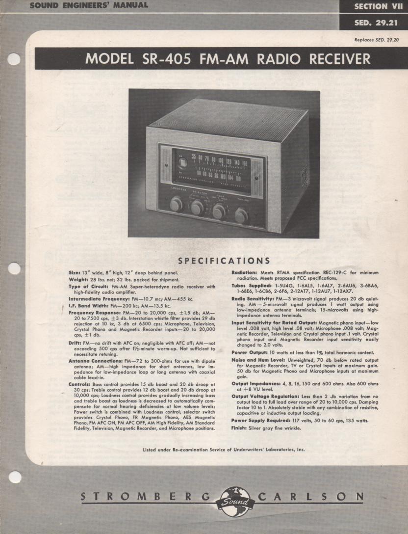 SR-405 AM FM Tuner Service Manual  STROMBERG CARLSON