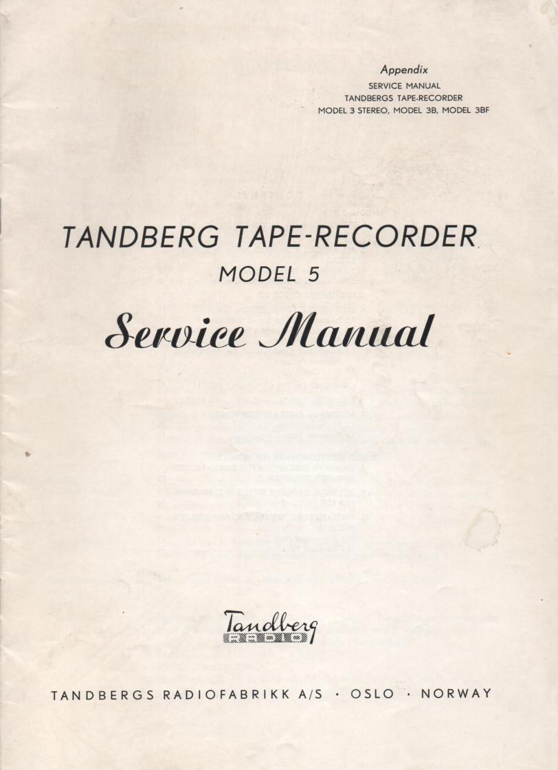 Model 5 Tape Recorder Service Manual..  Need manual Model 3 3B 3BF Tape Recorder Service Manual for complete manual.