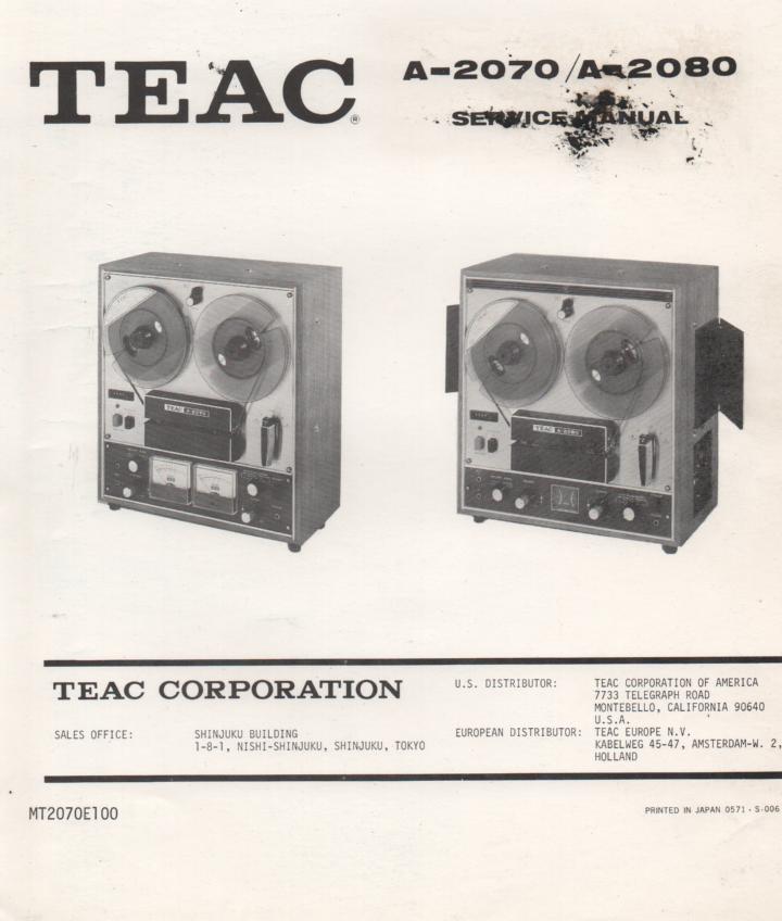 A-2070 A-2080 Reel to Reel Service Manual  TEAC