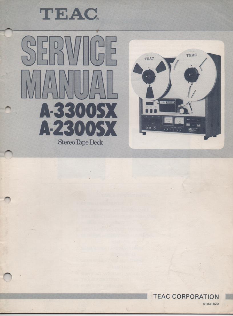 A-2300SX A-3300SX Reel to Reel Service Manual. 2 Manual set with foldup schematics.  TEAC