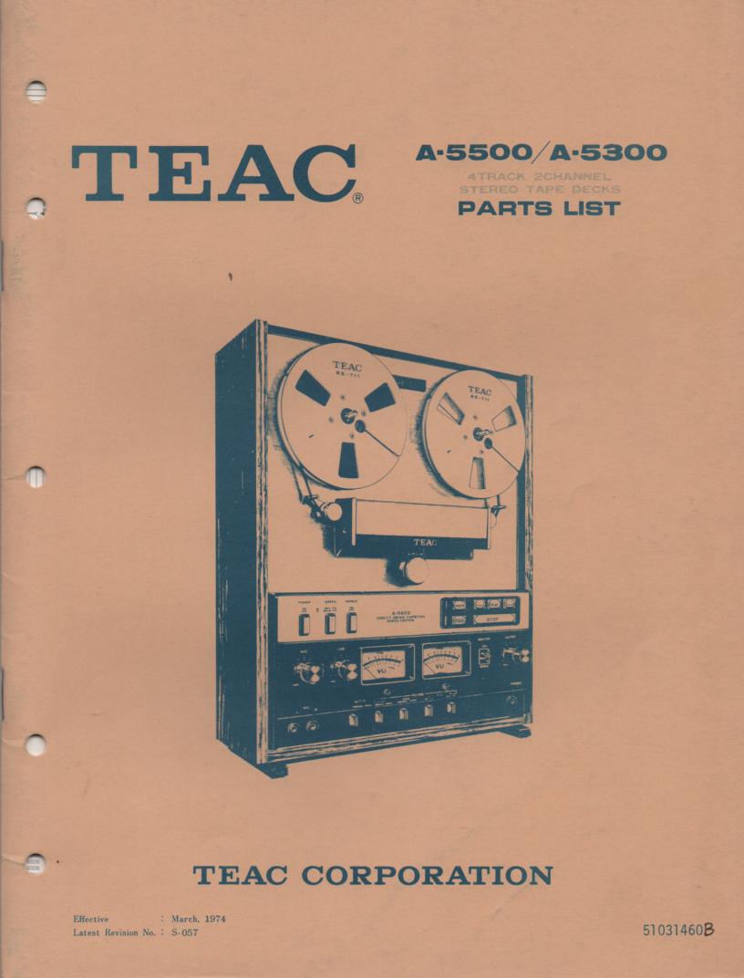 A-5300 A-5500 Reel to Reel Service Parts Manual  TEAC