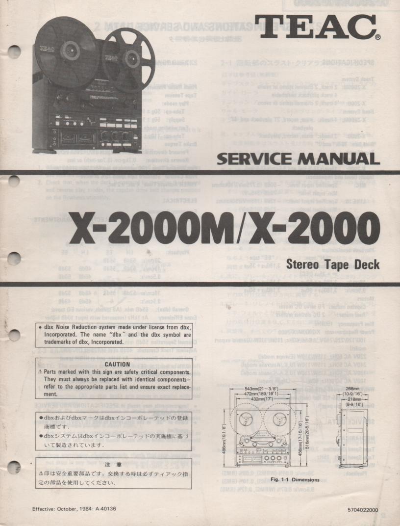 X-2000 X-2000M Reel to Reel Service Manual