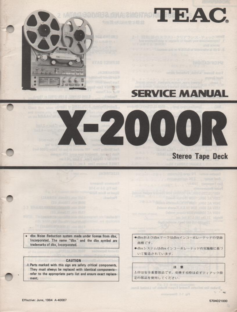 X-2000R Reel to Reel Service Manual