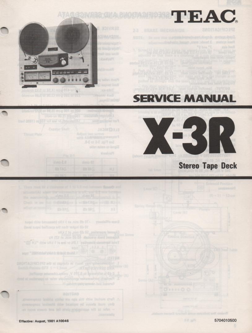 X-3R Reel to Reel Service Manual