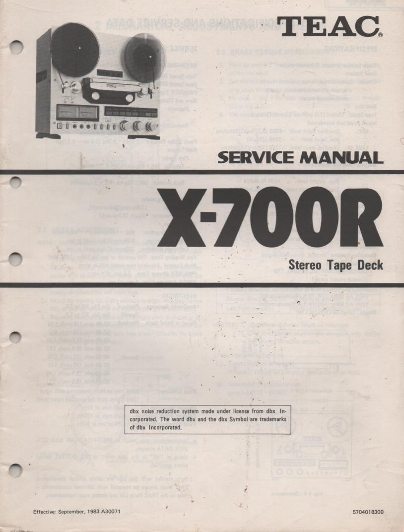 X-700R Reel to Reel Service Manual