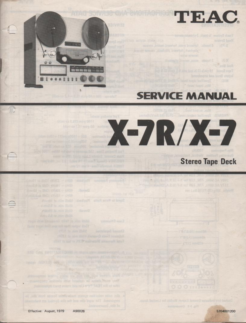 X-7 X-7R Reel to Reel Service Manual  TEAC