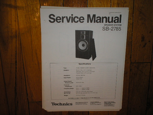 SB-2785 Speaker Service Manual