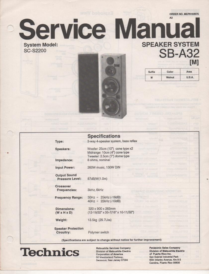 SB-A32 Speaker System Service Manual