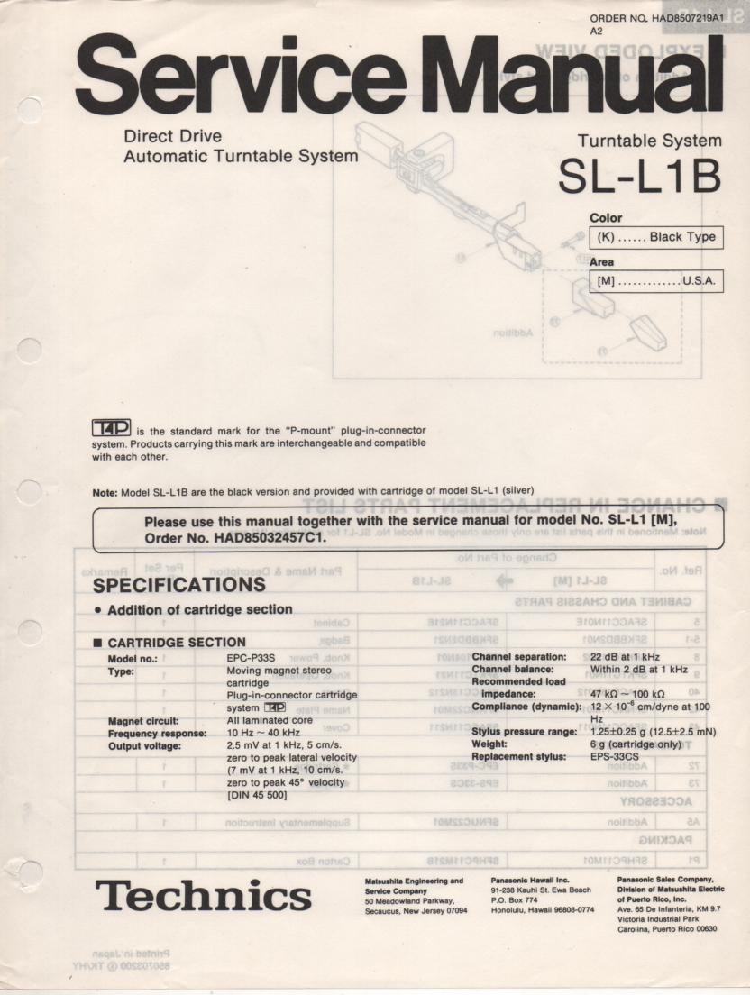 SL-L1B Turntable Service Manual covers M K versions