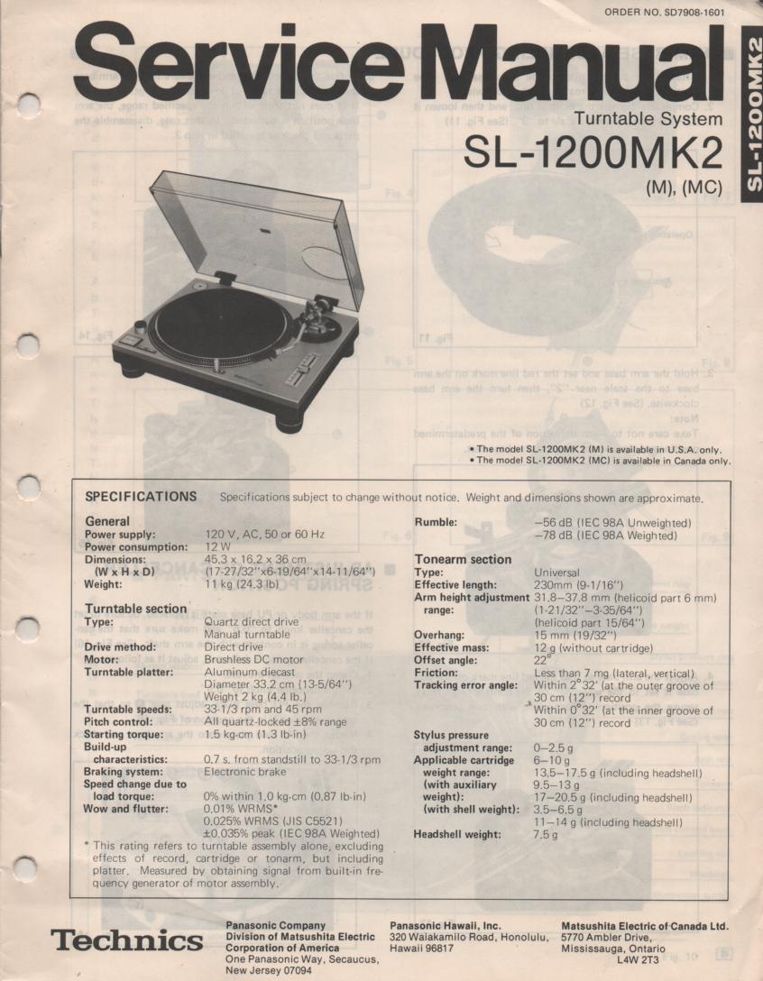 SL-1200MK2 Turntable Service Manual  Technics 