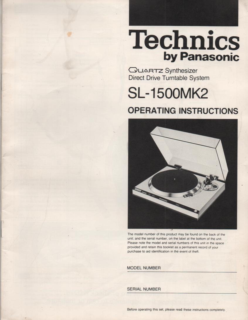 SL-1500MK2 Turntable Owners Manual  Technics 