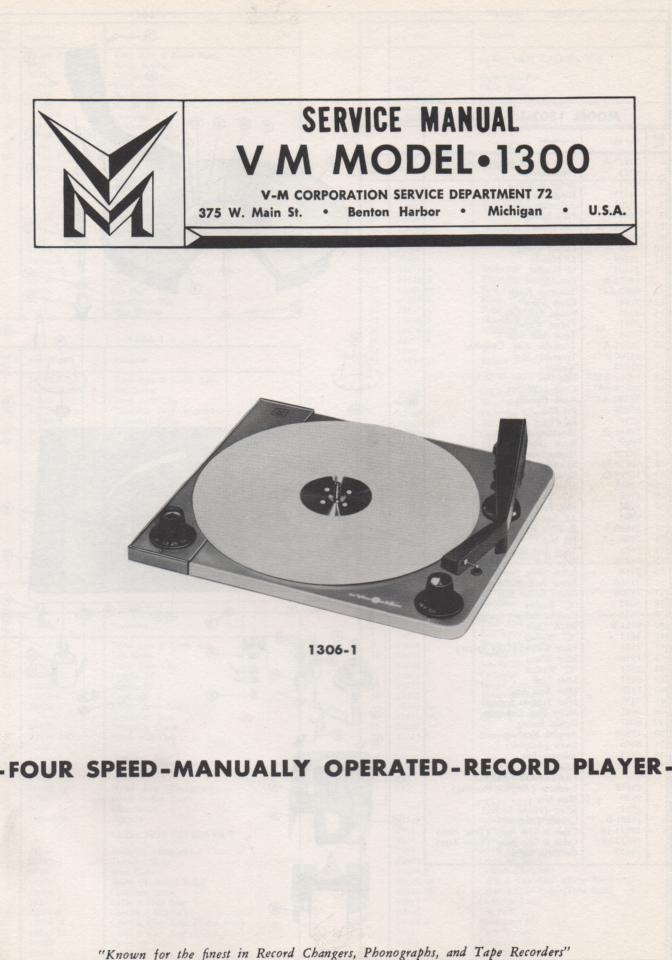 1301 Record Changer Service Manual  VOICE OF MUSIC