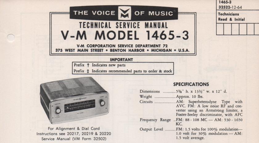 1465 Tuner Service Manual  VOICE OF MUSIC
