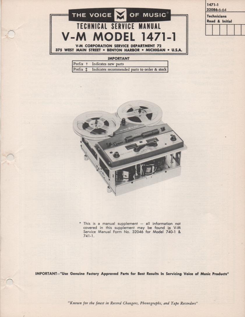 1471-1 Reel to Reel Service Manual  VOICE OF MUSIC