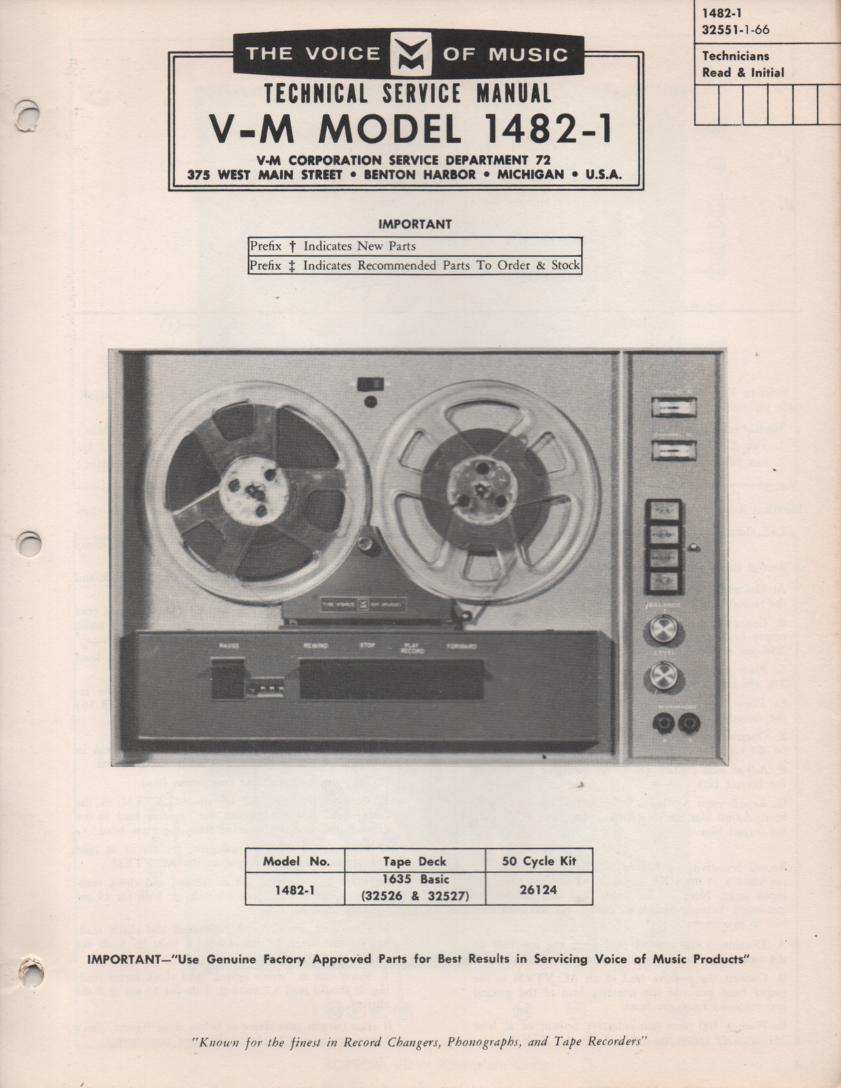 1482-1 Reel to Reel Service Manual  VOICE OF MUSIC