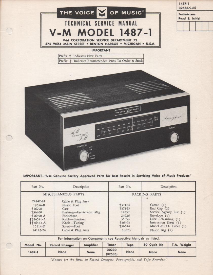 1487-1 Amplifier Service Manual  VOICE OF MUSIC