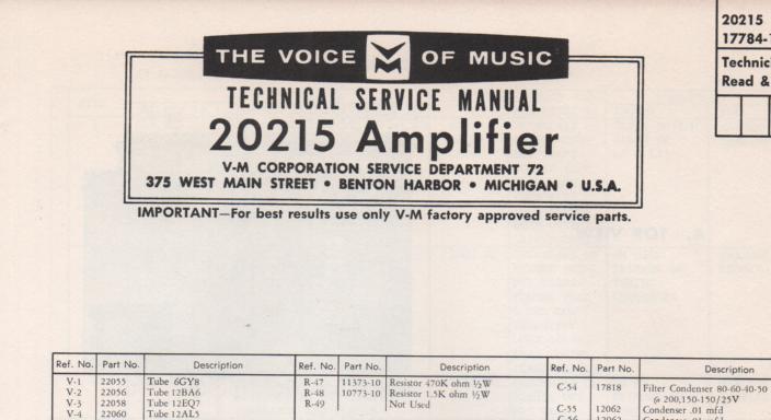 20215 Tuner Amplifier Service Manual  VOICE OF MUSIC