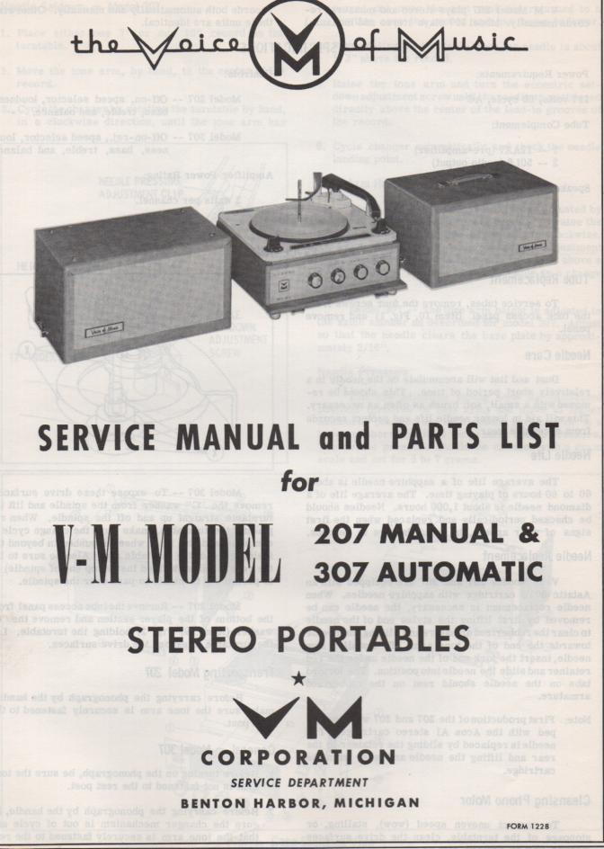 207 307 Portable Phonograph Service Manual