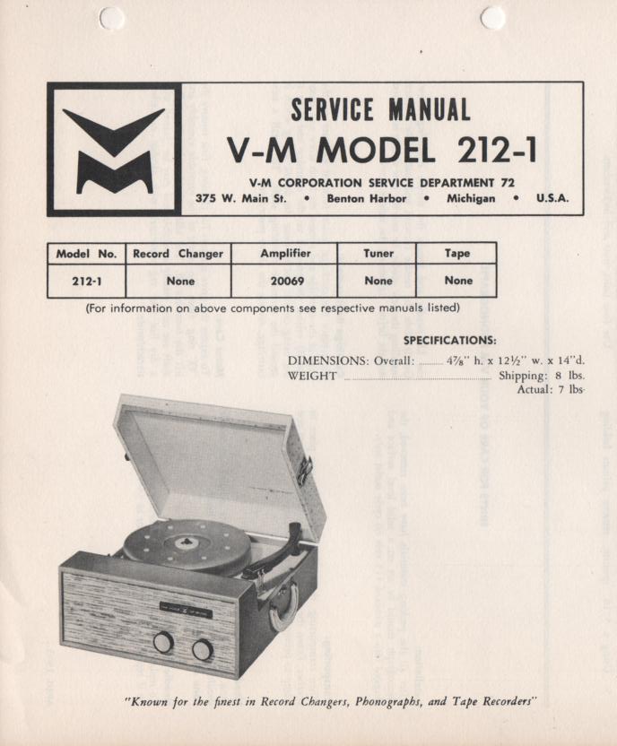 212-1 Portable Phonograph Service Manual  VOICE OF MUSIC