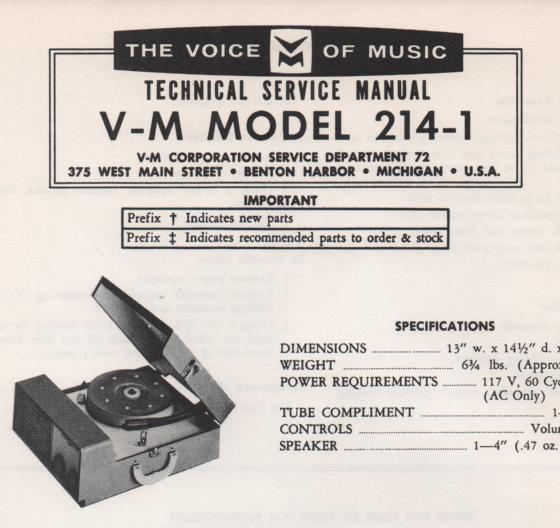 214-1 Phonograph Service Manual  VOICE OF MUSIC