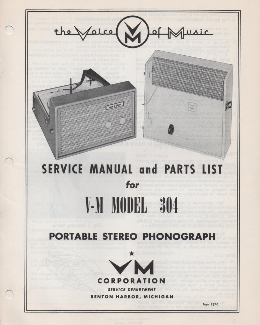 304 Portable Phonograph Service Manual