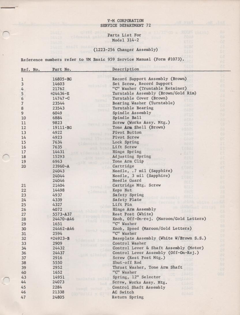 314-A Portable Phonograph Service Manual Parts List and Schematic and 1223 manual