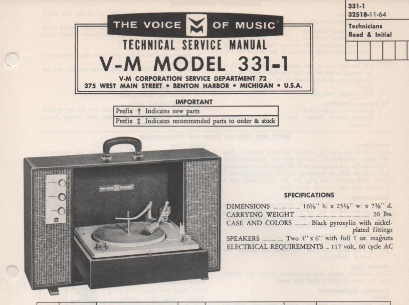 331-1 Phonograph Service Manual  VOICE OF MUSIC