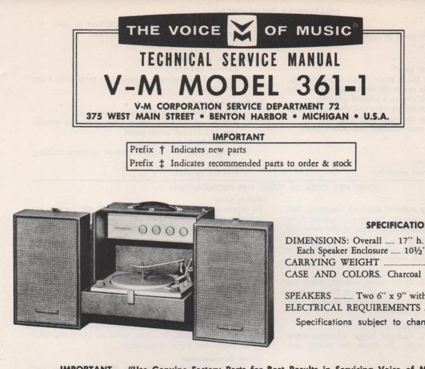 361-1 Phonograph Service Manual  VOICE OF MUSIC