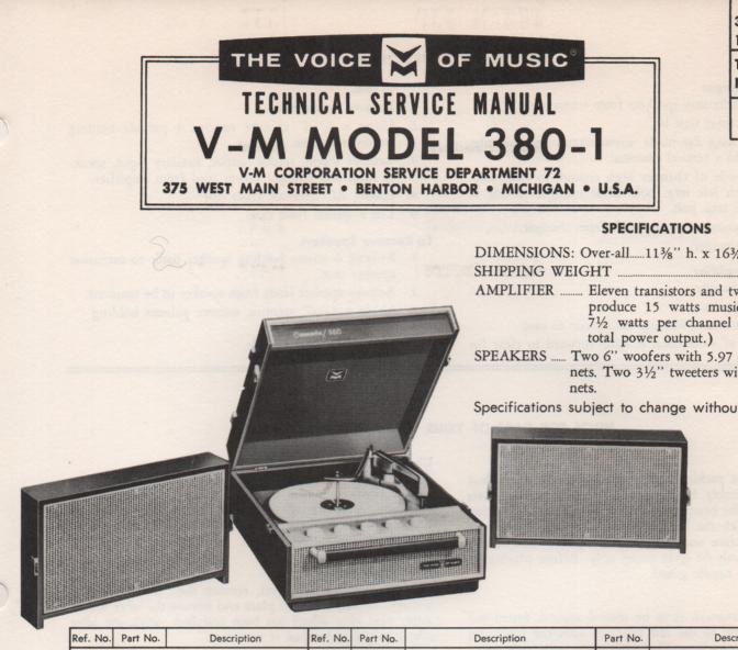 380-1 Phonograph Service Manual  VOICE OF MUSIC