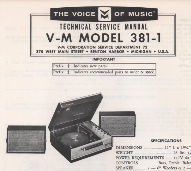 381-1 Phonograph Service Manual  VOICE OF MUSIC