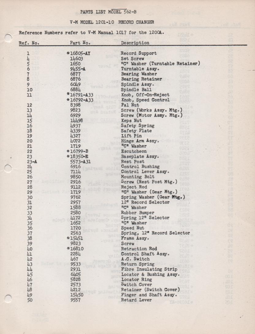 562-B Portable Phonograph Service Manual