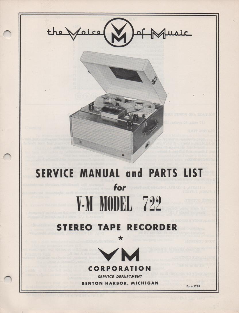 722 Reel to Reel Service Manual  VOICE OF MUSIC