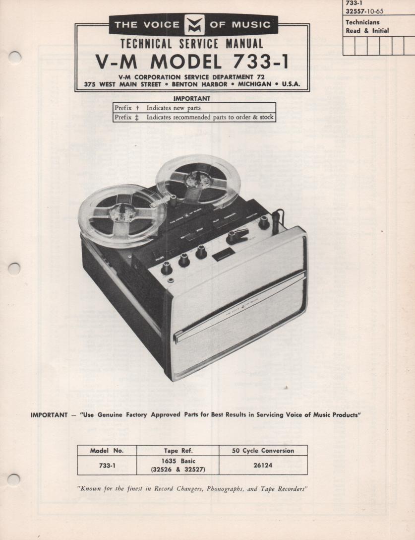 733-1 Reel to Reel Service Manual  VOICE OF MUSIC