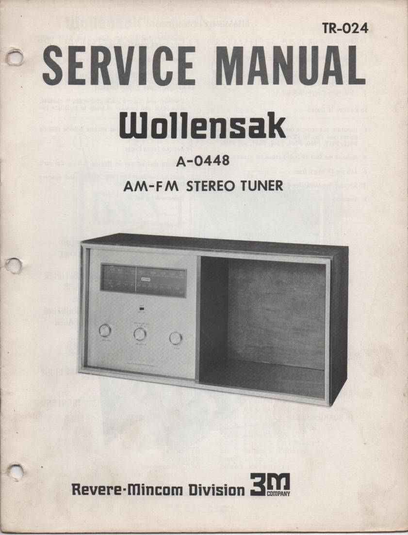 A-0448 AM FM Tuner Service Manual  WOLLENSAK