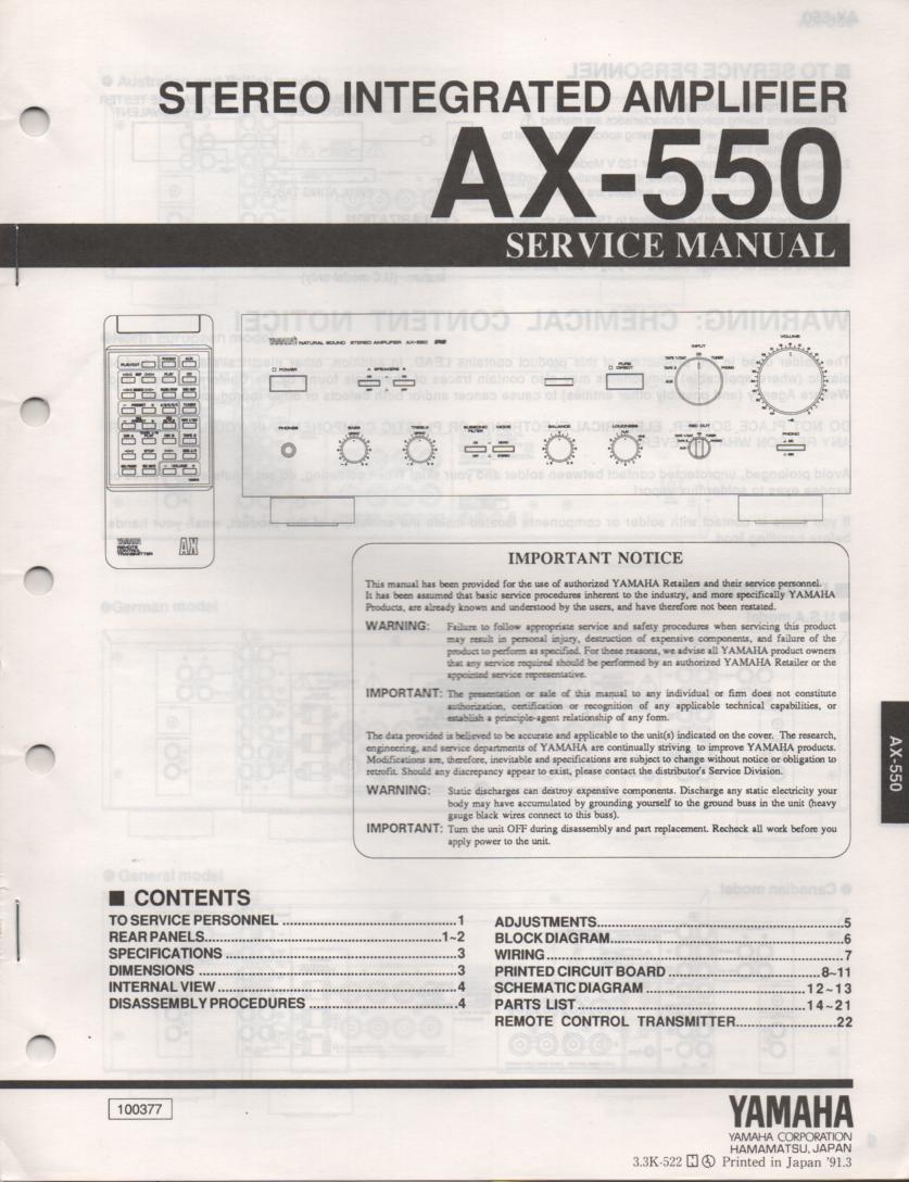 AX-550 Amplifier Service Manual