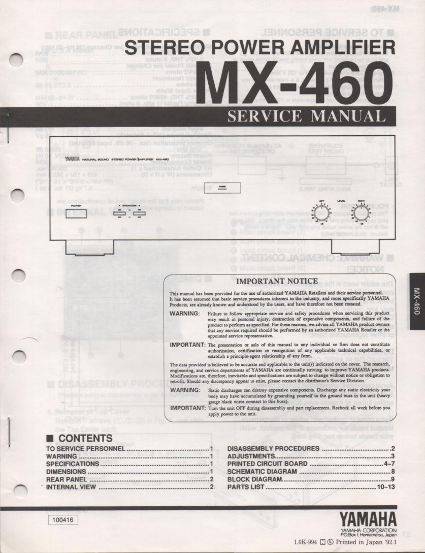 MX-460 Amplifier Service Manual
