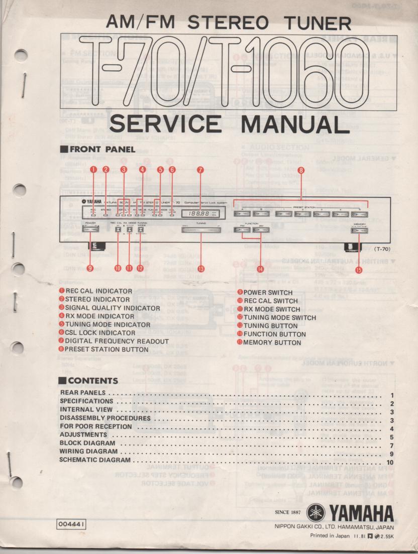 T-70 T-1060 Tuner Service Manual  YAMAHA