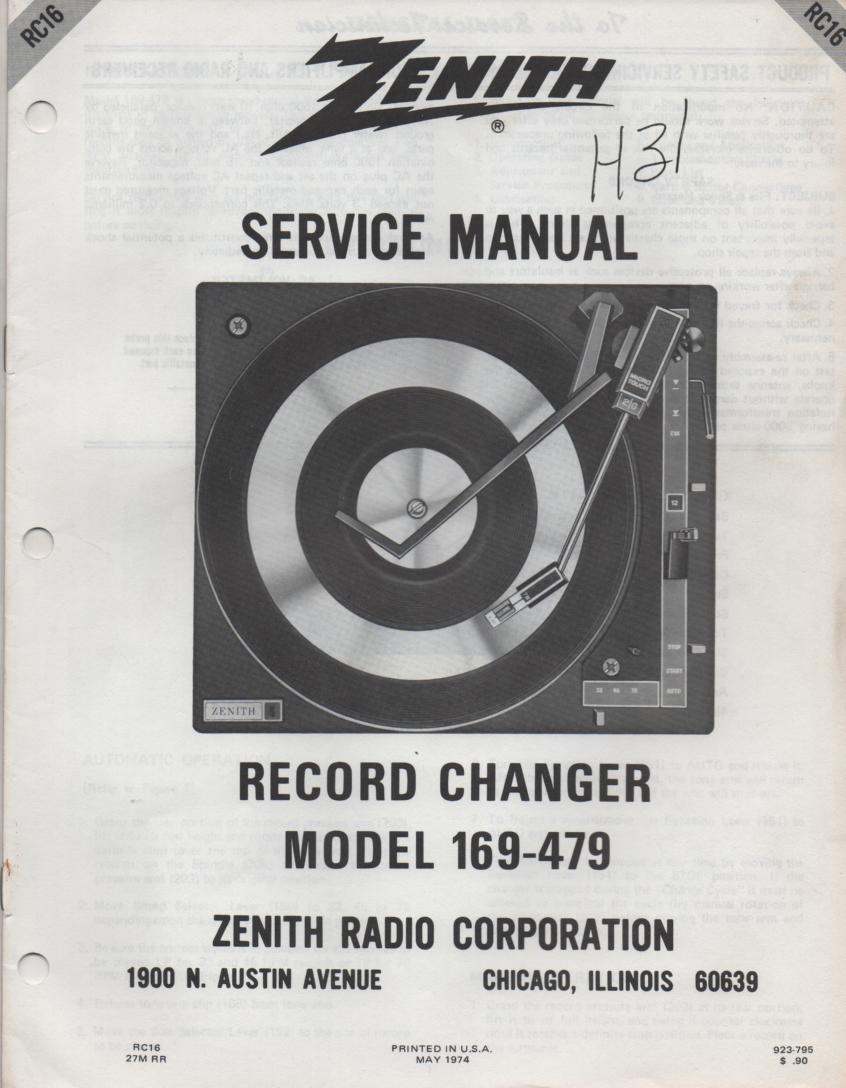 169-479 Turntable Service Manual RC-16  Zenith