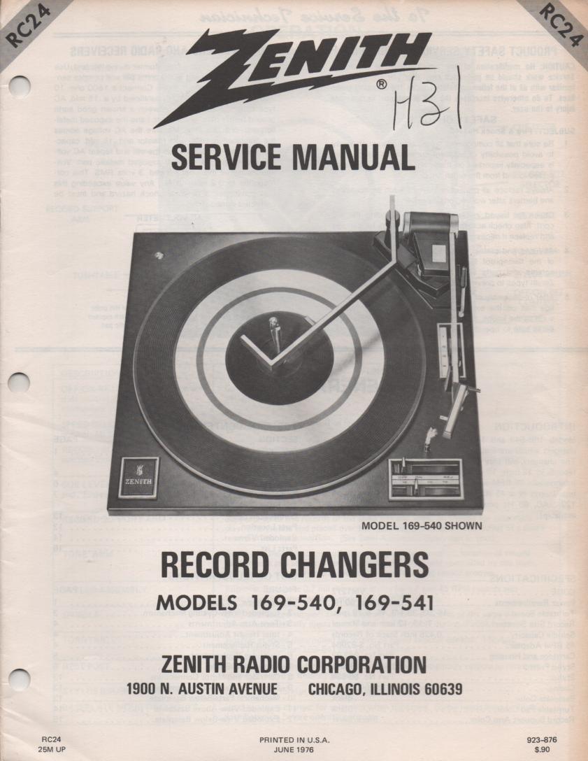 169-540 Turntable Service Manual RC-24  Zenith