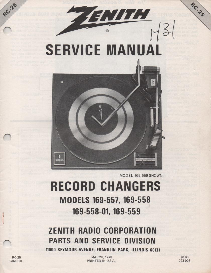 169-558 Turntable Service Manual RC-25  Zenith