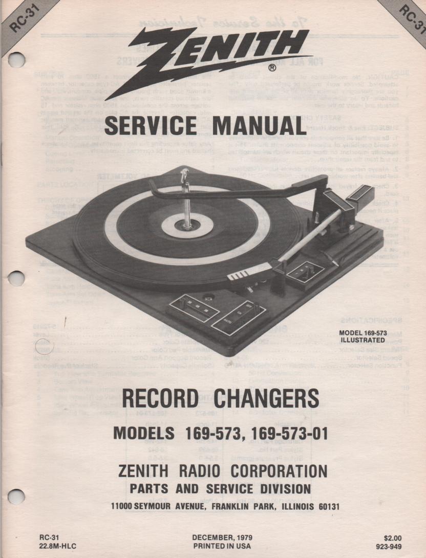 169-573 169-573-01 Turntable Service Manual RC-31 December 1979