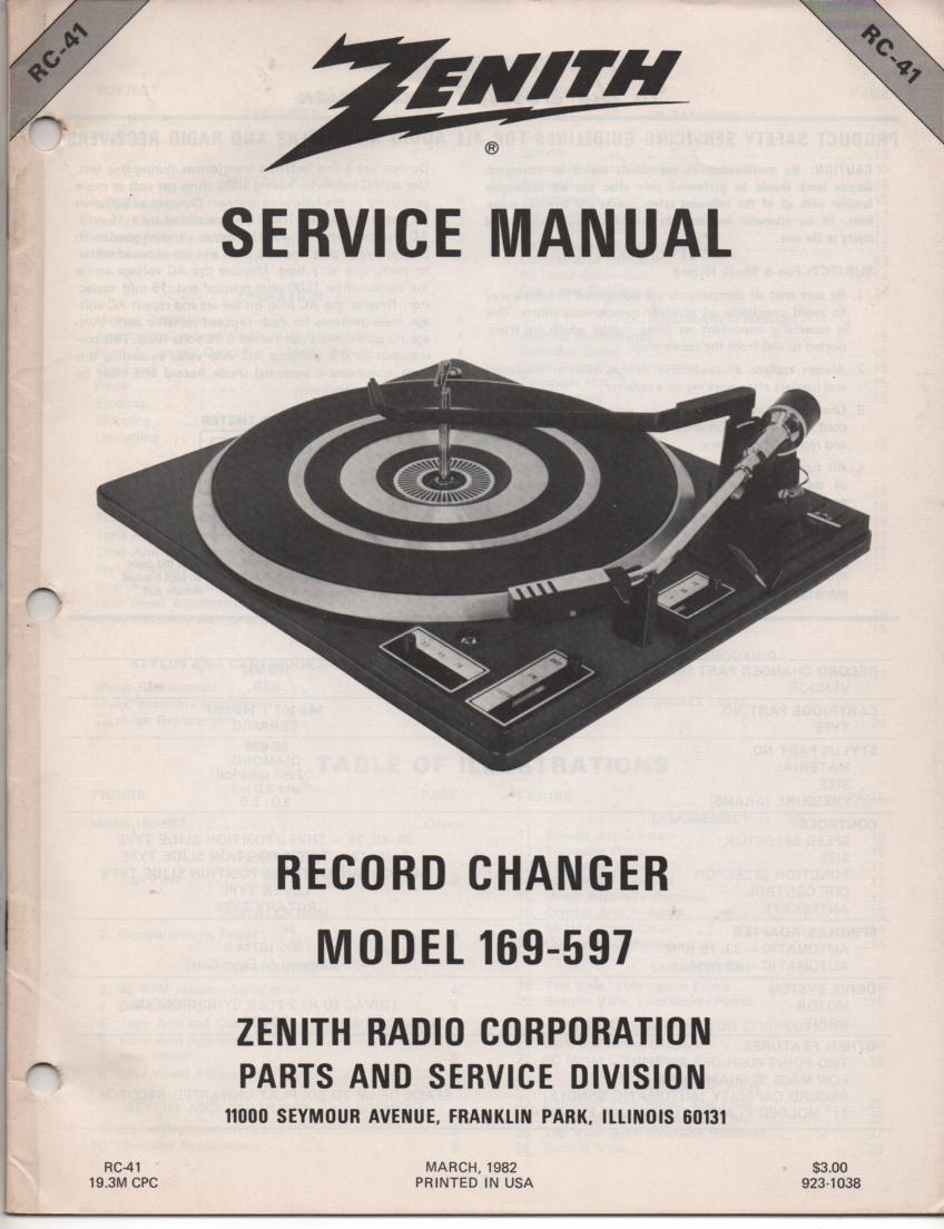 169-597 Turntable Service Manual. RC41