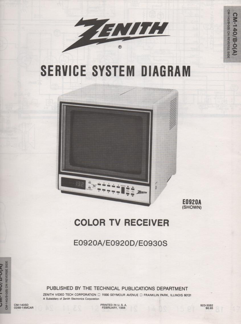 E0920A E0920D E930S TV Service Diagram CM-140 B-0 A B Chassis Television Service Information With Schematics.