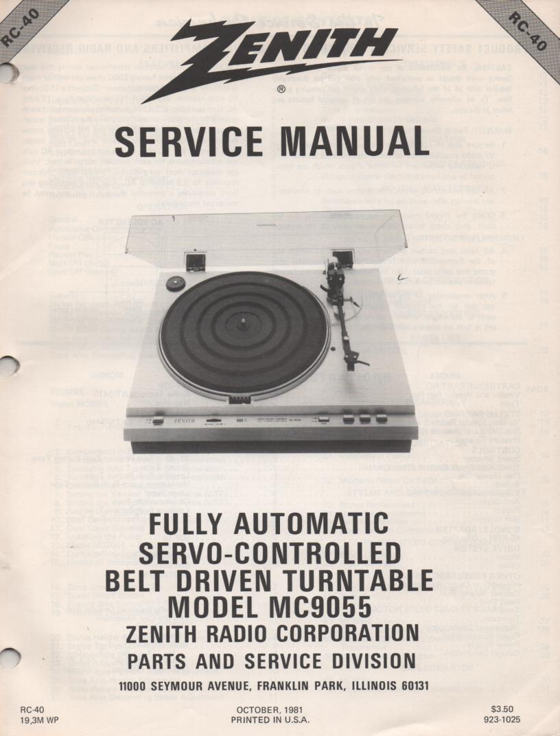 MC9055 Turntable Service Manual RC-40  Zenith